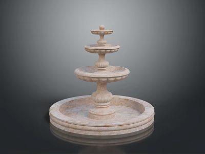 Three Tier Decorative Stone Fountain With Circular Base And Ornate Design 3d model