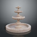 Three Tier Decorative Stone Fountain With Circular Base And Ornate Design