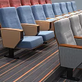 Staircase Seating In Multiple Colors Neatly Arranged With Wooden Podium In Conference Hall