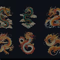 Colorful Dragon Themed Wall Decor With Cloud Patterns And Ornamental Designs