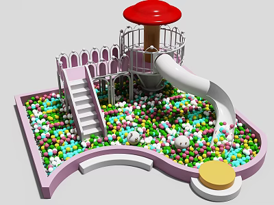 Playground Equipment with Red Mushroom Top Slide Stairs and Colorful Ball Pit 3d model
