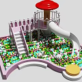 Playground Equipment with Red Mushroom Top Slide Stairs and Colorful Ball Pit