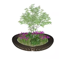 Circular Designed Landscape Seat With Lush Green Tree Purple Flowers And Fresh Grass In Garden