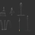 Various Decorative Water Fountain Designs Featuring Unique Spray Patterns and Styles 3d model