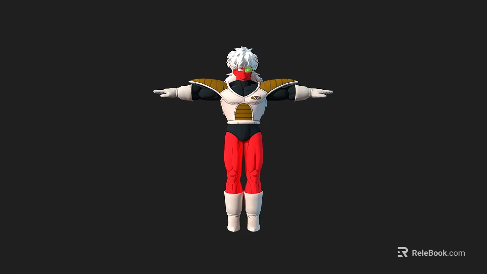 White Haired Humanoid Character With Red Pants Gold Armor And Outstretched Arms 3d model 