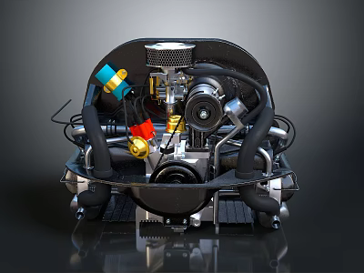 Mechanical Equipment Assembly With Detailed Gears Pipes And Colored Components 3d model