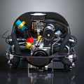 Mechanical Equipment Assembly With Detailed Gears Pipes And Colored Components