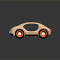 Wooden Toy Car With Rounded Design Orange Wheels Transparent Roof And Shiny Black Background