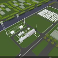 Aerial Planning Layout With Green Spaces Buildings Roads And Water Body