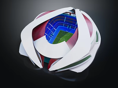 Unique Stadium Architectural Model With White Exterior Blue Seats And Green Lawn 3d model