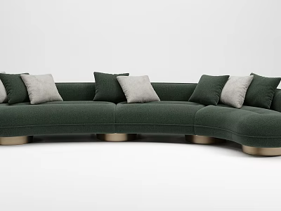 Green Curved Sectional Sofa With Gray and Green Cushions and Gold Legs for Living Room 3d model