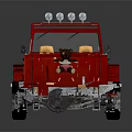 Red Vintage Off Road Convertible Car With Beige Seats And Roof Spotlights
