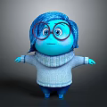 Blue Game Movie Character Wearing Red Framed Glasses Blue Hair Gray Sweater With Arms Outstretched