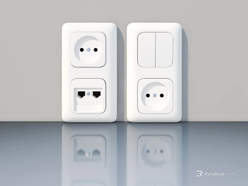 Modern White Wall Electrical Sockets And Switches With Power Outlets Ethernet Port 3d model 