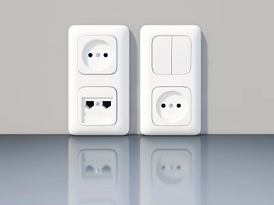 Modern White Wall Electrical Sockets And Switches With Power Outlets Ethernet Port 3d model