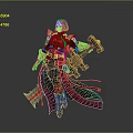 Game Movie Character in Red Black Outfit Holding Axe Sword with Long Hair and Cloak