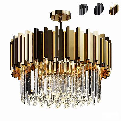 Luxury Modern Chandelier With Gold Black Metal Bars And Crystal Pendants 3d model