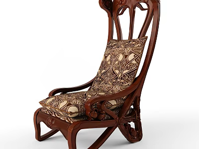 Vintage Wooden Leisure Chair With Carved Backrest Patterned Cushion And Ornate Legs 3d model