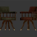 Classic Leisure Chairs with Wooden Frame Green Red Upholstered Seats Armrests and Casters