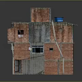Multi Story Red Brick Residential Building With Balconies And Hanging Clothes