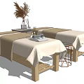 Wooden Frame Massage Beds with White Beige Linens and Side Table Dried Pampas Vase