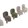 Modern Accent Chair with Abstract Black White Pattern Linen Fabric and Curved Legs Padded Seat