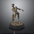 Vintage Military Figure Sculpture With Worn Texture And Circular Reflective Base