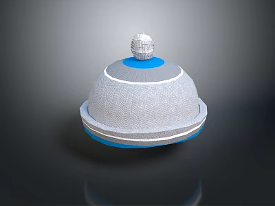 Textured Dome Shaped Hat With Blue Trim And Decorative Top Design 3d model