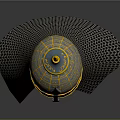 Ancient Decorative Helmet Weapon With Golden Ornament Green Details And Chainmail Neck Guard