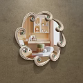 Decorative Mirror With Curved Scroll Frame Reflecting Bedroom Bed And Pillows 3d model