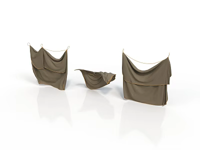 Brown Hanging Fabric Structures With Three Suspended Rope Draped Designs 3d model