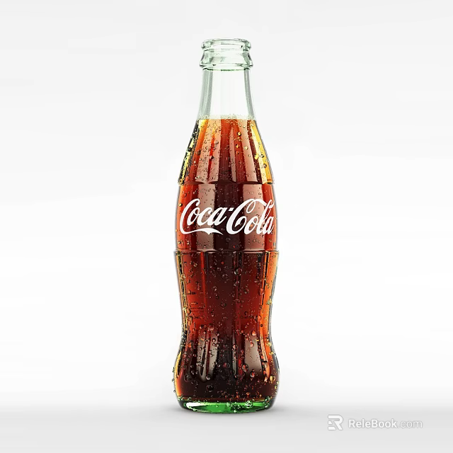 Coca Cola Carbonated Brown Beverage in Classic Glass Bottle with Bubbles 3d model 