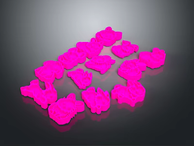 Vibrant Pink Irregular Shaped Objects Arranged On Dark Background Surface 3d model