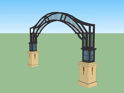 Decorative Archway Design With Black Metal Frame And Beige Pillars 3d model