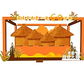 National Day Harvest Season Harvest Festival Setup With Orange Frame Straw Roofs And Rice Ears
