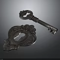 Vintage Metal Skeleton Key With Ornate Keyhole Cover And Antique Design Details