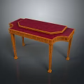 Elegant Dining Table With Red Tabletop And Carved Wooden Frame Details