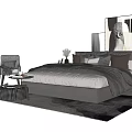 Modern Minimalist Double Bed With Gray Bedding Pillows And Bedside Tables 3d model