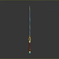 Fantasy Sword With Blue Blade Golden Wing Hilt Red Handle And Blue Gemstone Decoration