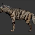 Realistic Striped Hyena with Detailed Fur Standing on Dark Reflective Surface