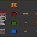 Multicolored Shopping Equipment With Carts Baskets And Paper Bags