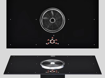 Modern Black Kitchen Cookware With Round Fan Cooktop And Red Control Knobs 3d model
