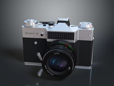 Vintage ZENIT E Electronic Camera With Classic Design Lens And Body 3d model