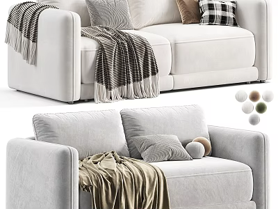 Light Colored Two Seater Sofa With Fringed Blanket And Decorative Pillows 3d model