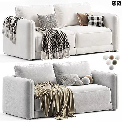 Light Colored Two Seater Sofa With Fringed Blanket And Decorative Pillows 3d model