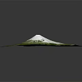 3D Terrain Model Featuring White Volcanic Cone Surrounded by Green Vegetation and Farmland