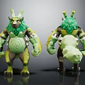 3D Fantasy Character and Mythical Forest Creature with Green Leafy Mane Yellow Horns Muscular Build