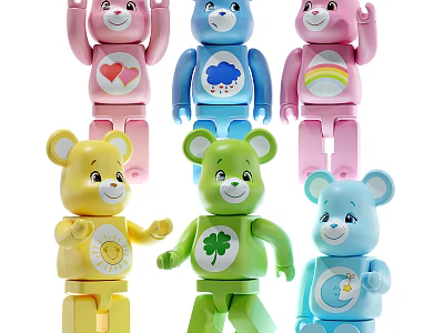 Colorful Care Bears Stuffed Toys With Heart Cloud Rainbow Sun Clover Moon Designs 3d model
