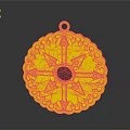 Golden Circular Pendant With Red Gemstone Center And Intricate Pattern As Daily Life Accessory