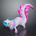 Cute Fantasy Creature With Pink And White Body Large Spotted Tail And Blue Head Features